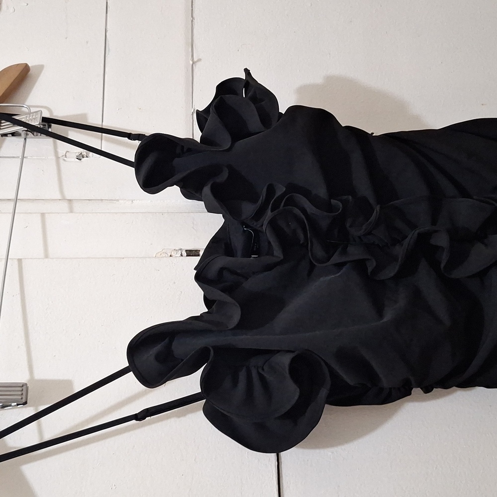 NWOT BLACK MINI RUFFLED RUCHED DRESS - Picture 7 of 10